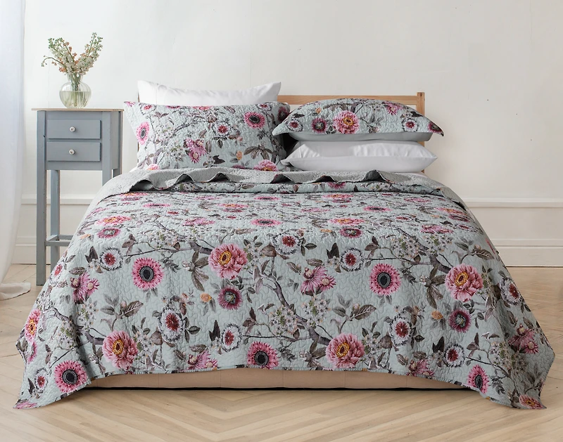 Eloise Cotton Quilt Set, Floral, Pink,