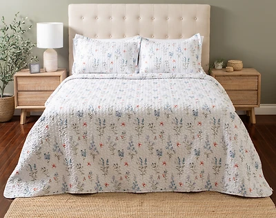 Delphine Recycled Polyester Coverlet Set, Floral, White,