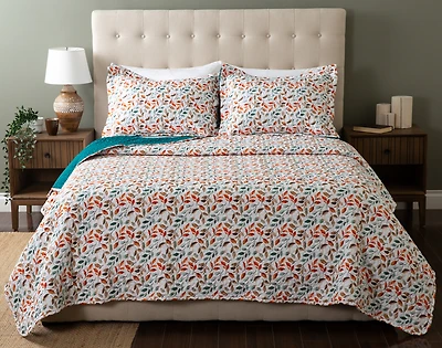 Autumn Drift Recycled Polyester Coverlet Set, Botanical, White, Twin