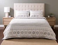 Niko Recycled Polyester Coverlet Set, Geometric, Grey,