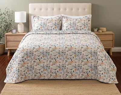 Morland Recycled Polyester Coverlet Set, Floral, White,