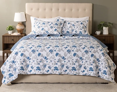 Blaire Recycled Polyester Coverlet Set, Floral, Blue,