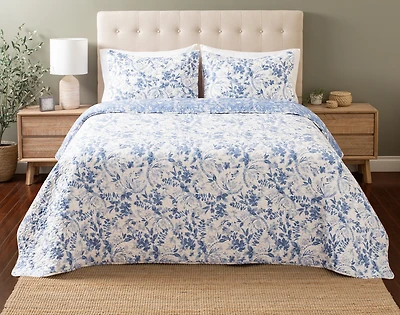 Willa Recycled Polyester Coverlet Set, Botanical, Blue,