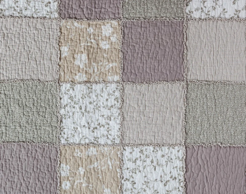 Graveley Cotton Quilt Set, Botanical, Grey, Queen