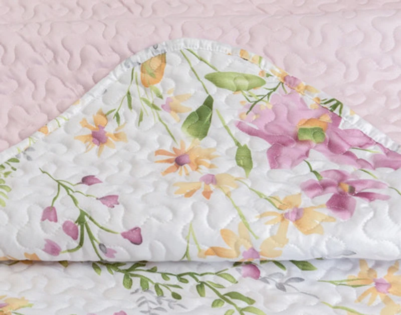 Meadow Recycled Polyester Coverlet Set, Floral, White,