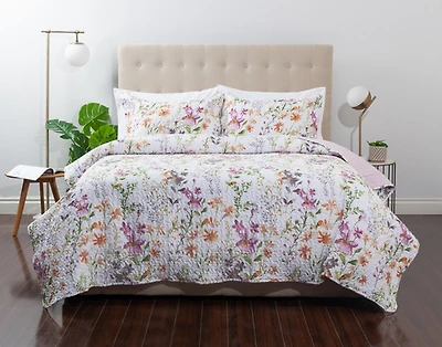 Meadow Recycled Polyester Coverlet Set, Floral, White,