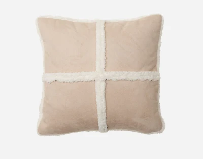 Windowpane Shearling Square Cushion Cover , Beige, 18" x 18"