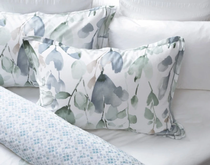 Della Pillow Sham, Botanical, Blue,