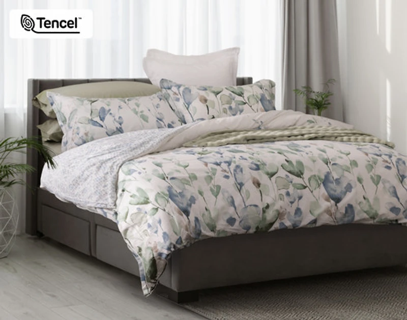 Della Duvet Cover, TENCEL Lyocell, Botanical, Green,