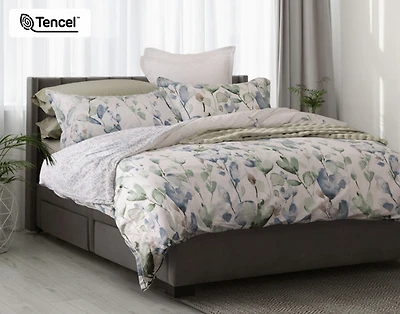 Della Duvet Cover, TENCEL Lyocell, Botanical, Green,