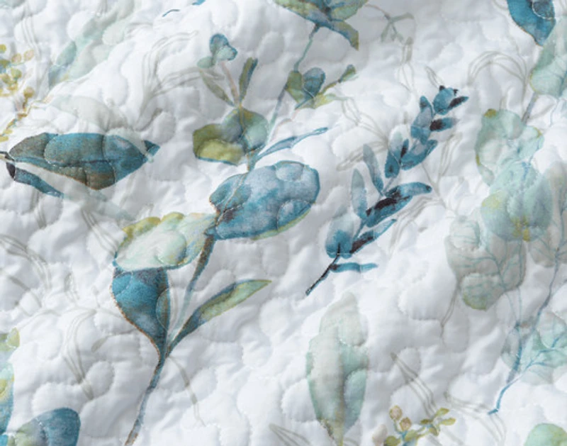 Ariel Recycled Polyester Coverlet Set, Botanical, White, Queen