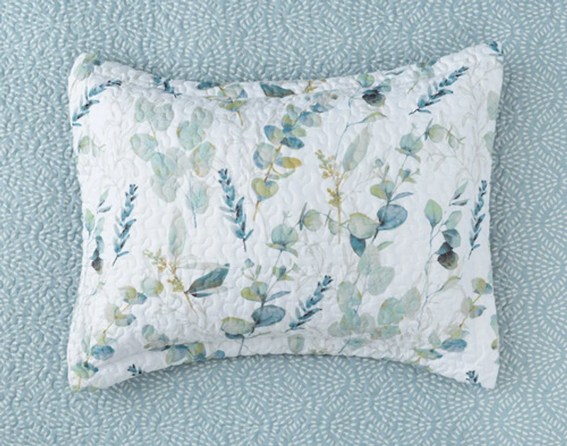 Ariel Recycled Polyester Coverlet Set, Botanical, White, Queen