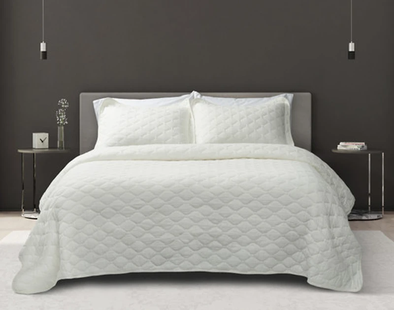 Cavell Quilt Set, Geometric, White, Super King
