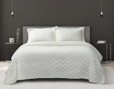 Cavell Quilt Set, Geometric, White, Super King