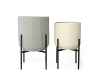 Ginkgo Metal Floor Planters (Set of 2), White