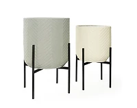 Ginkgo Metal Floor Planters (Set of 2), White