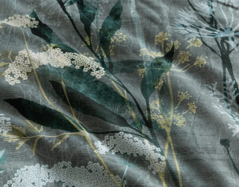 Thistledown Duvet Cover, Bamboo Cotton, Botanical, Green,