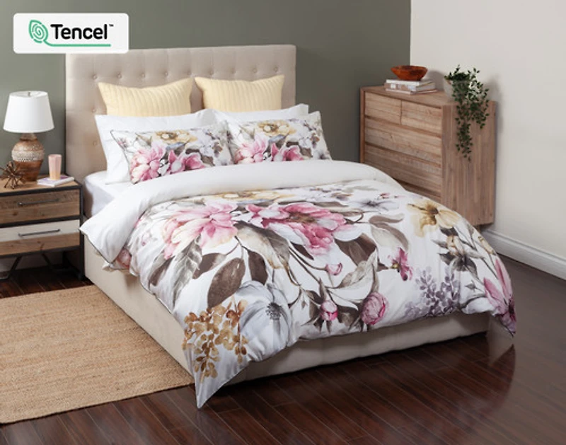 Braganza Duvet Cover, TENCEL Lyocell, Floral, White, King