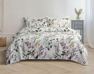 Simone Cotton Quilt Set, Floral, White,