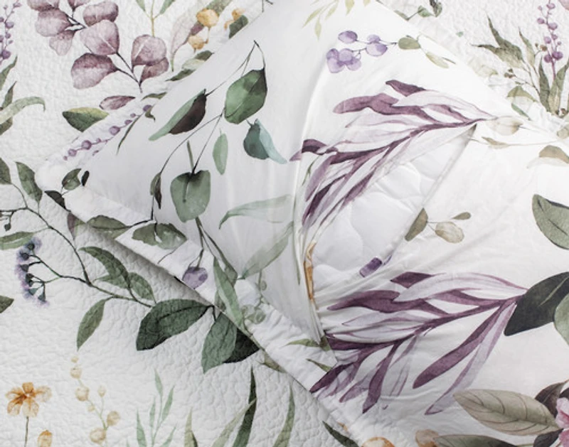 Simone Cotton Quilt Set, Floral, White,