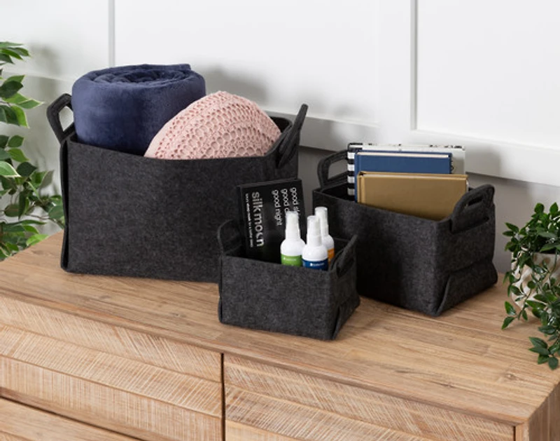 Collapsible Felt Basket, Grey,