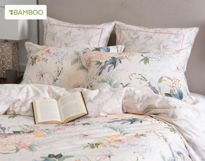 Cabana Duvet Cover, Bamboo Cotton, Floral, White,