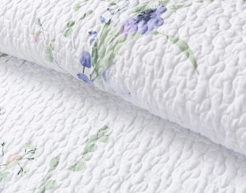 Evelyn Recycled Polyester Coverlet Set, Botanical, Blue,