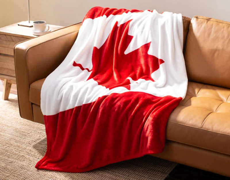 Canada Flag Fleece Throw, Scenic, White