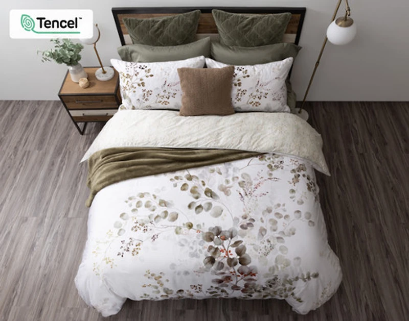 Sasha Botanical Duvet Cover, TENCEL Lyocell, Botanical, White,