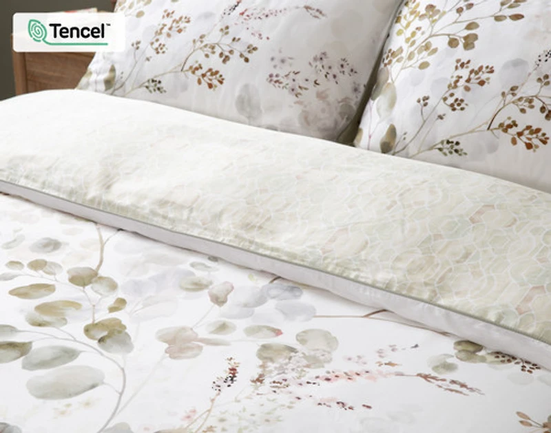 Sasha Botanical Duvet Cover, TENCEL Lyocell, Botanical, White,