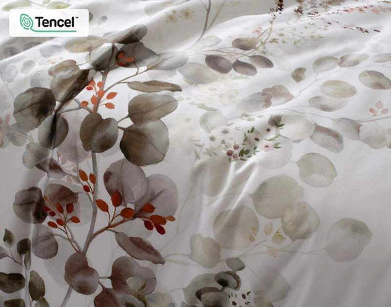 Sasha Botanical Duvet Cover, TENCEL Lyocell, Botanical, White,