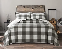 Wellington Pine Gingham Cotton Quilt Set, Geometric, Grey, Queen