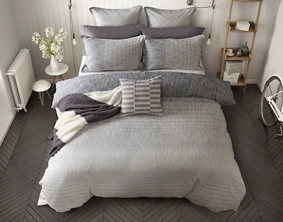 Halston Cotton Jacquard Duvet Cover, Cotton, Geometric, White,
