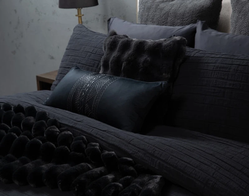 Jetset Black Duvet Cover, Cotton, Geometric,