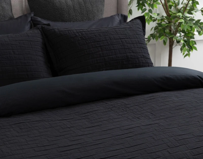 Jetset Black Duvet Cover, Cotton, Geometric,