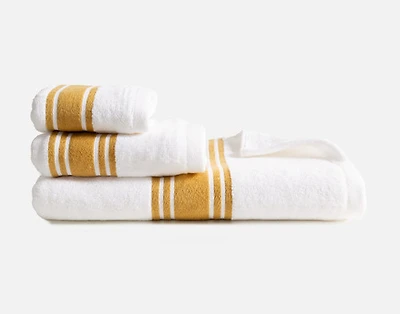 Bronze Stripe Cotton Towel Set, Geometric, White