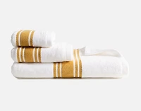 Bronze Stripe Cotton Towel Set, Geometric, White