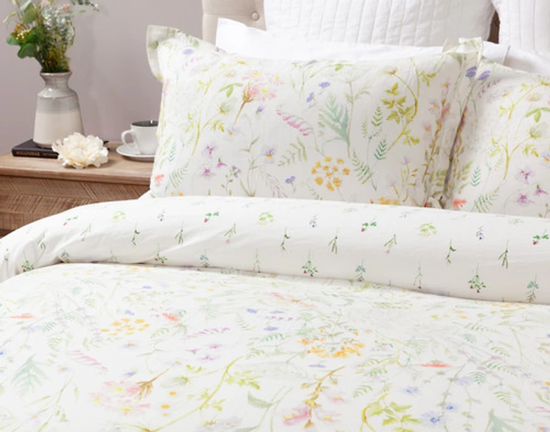 Lena Pillow Sham, Floral, White, King