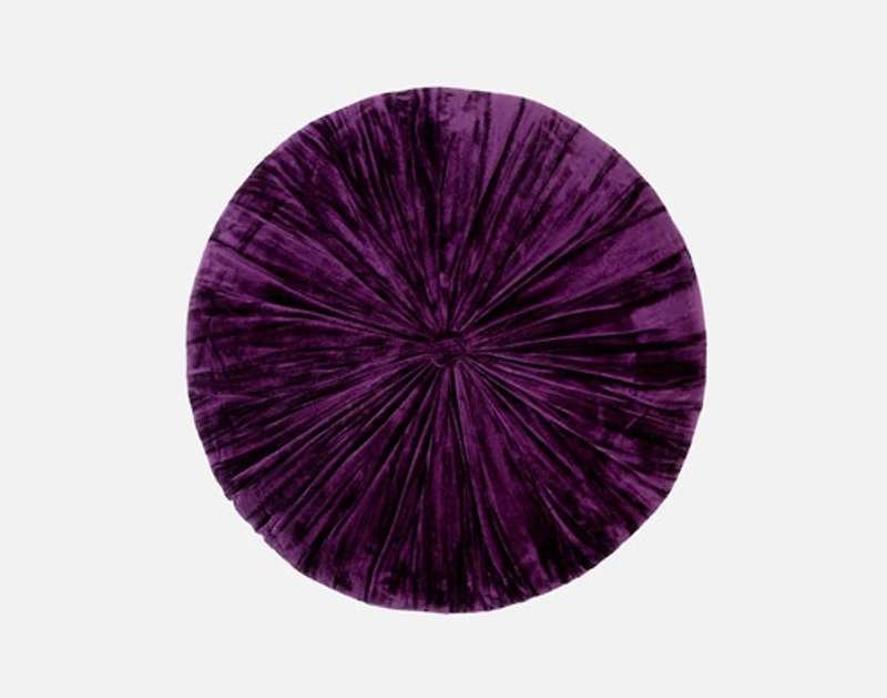 Pleated Velvet Round Cushion - Purple