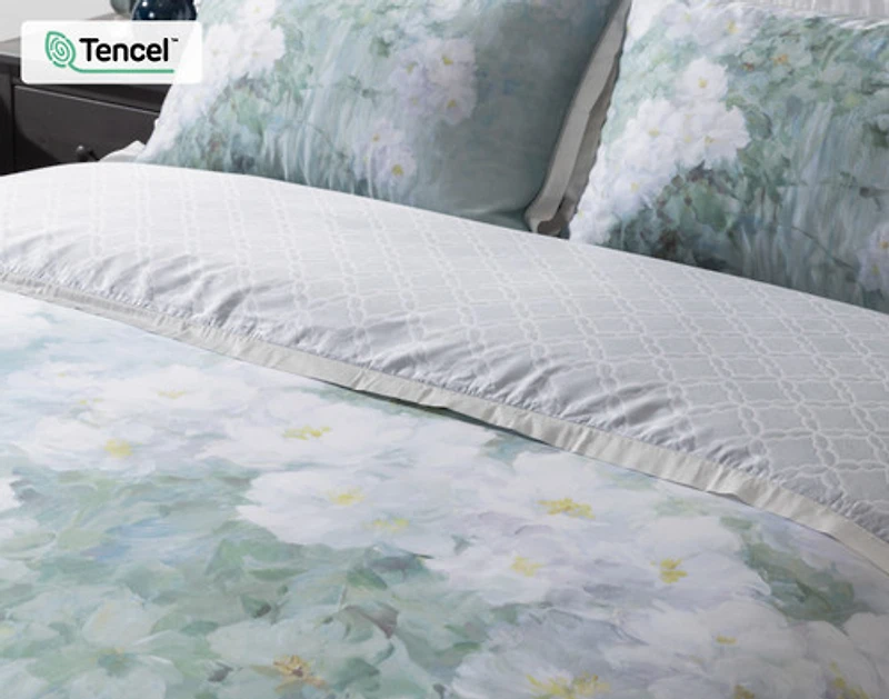 Persuasion Floral Duvet Cover, TENCEL Lyocell, Floral, White,