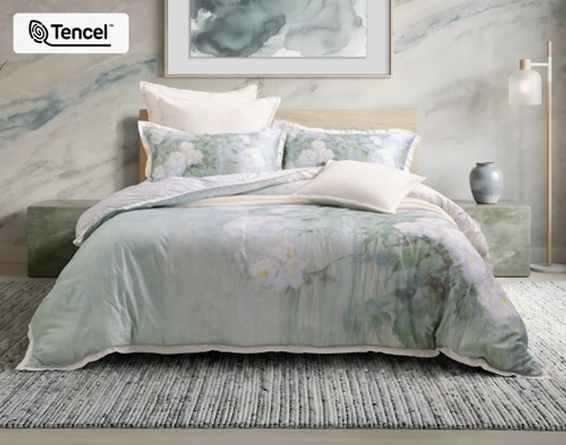 Persuasion Floral Duvet Cover, TENCEL Lyocell, Floral, White,