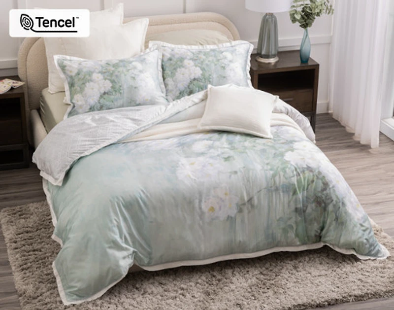 Persuasion Floral Duvet Cover, TENCEL Lyocell, Floral, White,