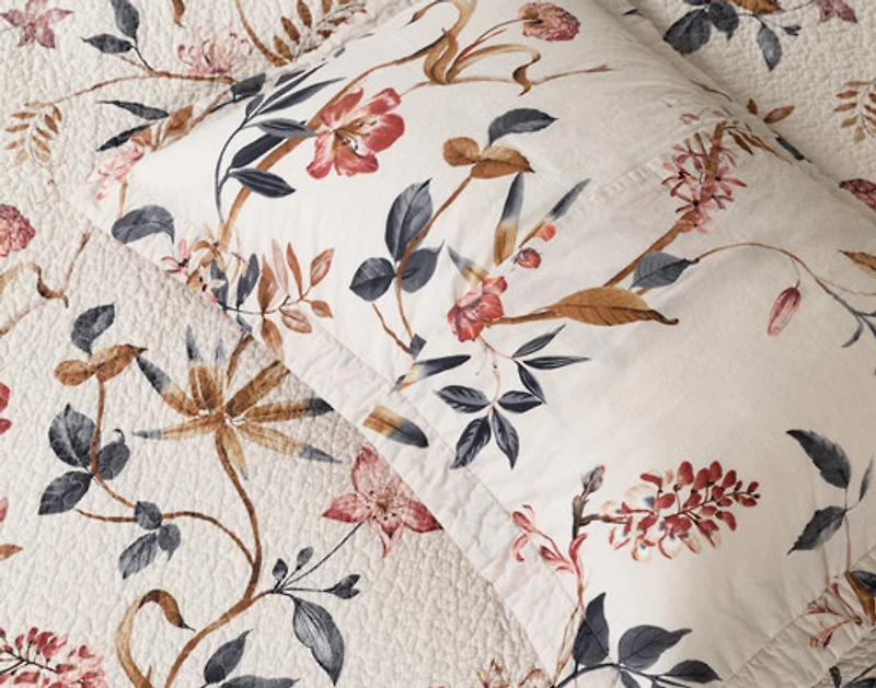 Felicity Cotton Quilt Set, Floral, Beige, Queen