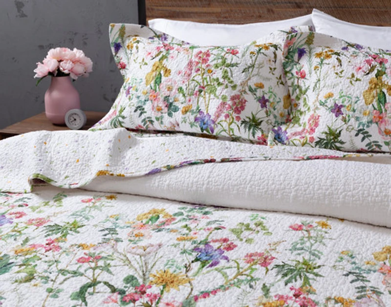 Summerfield Cotton Quilt Set, Floral, White, Queen