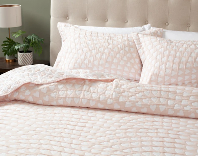 Sweetheart Cotton Blend Coverlet Set, Contemporary, Pink, Twin