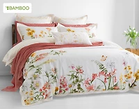 Corsage Floral Duvet Cover, Cotton, Bamboo Floral, White,