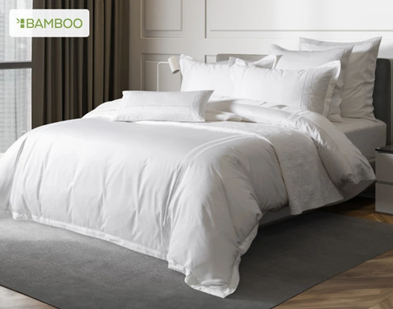 Monroe White Duvet Cover, Bamboo Cotton, Geometric,