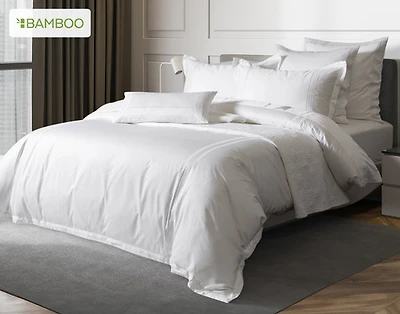 Monroe White Duvet Cover, Bamboo Cotton, Geometric,