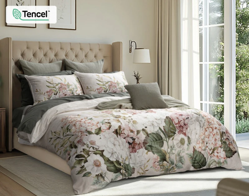 Positano Floral Duvet Cover, TENCEL Lyocell, Floral, Beige,