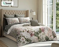 Positano Floral Duvet Cover, TENCEL Lyocell, Floral, Beige,